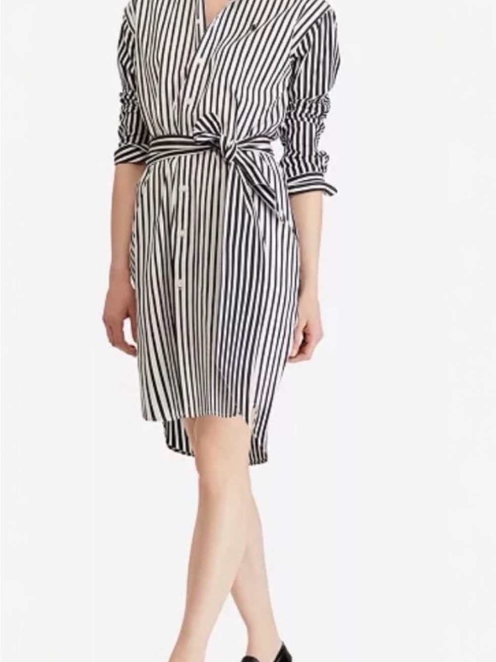 POLO RALPH LAUREN  Striped Cotton Shirt Dress Black White Belted Mini Sz 4 Pony